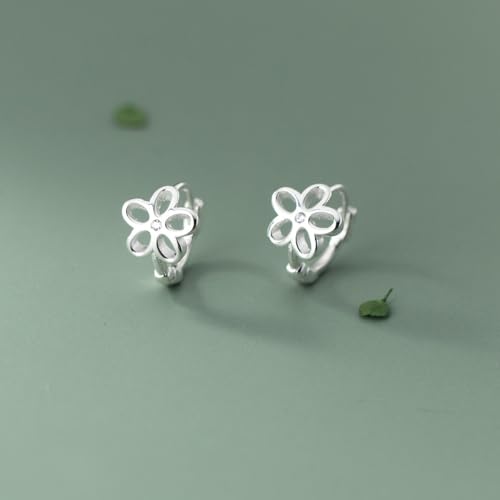 Reffeer Solid 925 Sterling Silver Flower Hoop Earrings Huggie for Women Teen Girls CZ Flower Hoop Earrings Spring3