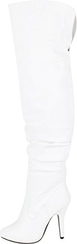 Cambridge Select Women's Closed Almond Toe Slouch Over The Knee Thigh High Stiletto High Heel Boot,7.5 B(M) US,White Pu