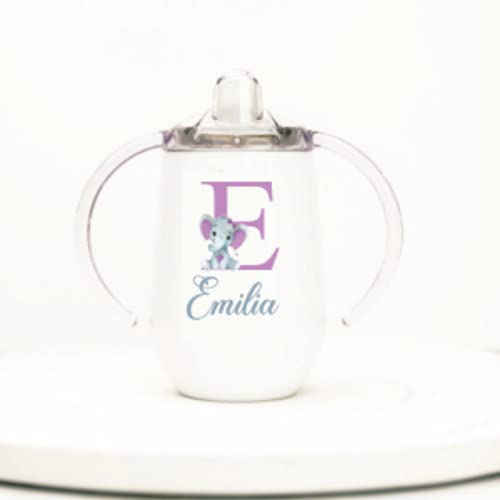Personalized Insulated Stainless Steel Sippy Cup | Any Name or Text | Purple Elephant Initial and Name | Sippy cup for toddlers | Sippy cup for baby