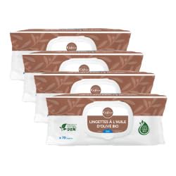 Gifrer Lingettes Nettoyantes à l'Huile d'Olive Vierge Lot de 3 x 70 Lingettes + 1 Paquet Offert