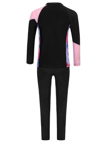 Kids Girls 2Pcs Rash Guard Long Sleeve Zipper Tropical Print Swim Tops with Pants Surfing Bathing Suit4