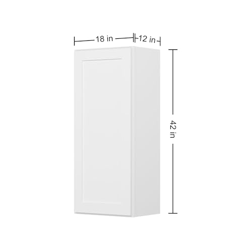 Image of Furinno Shaker Wall Kitchen Cabinet, Ready to Assemble, 12 D x 18 W x 42 H, White