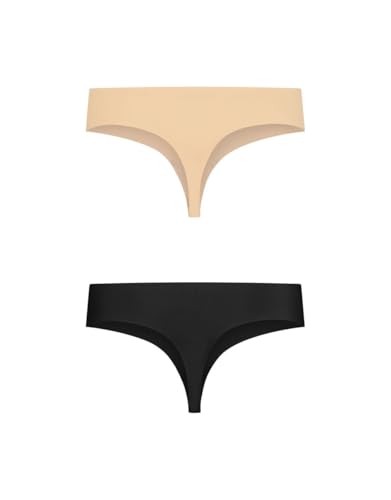 Bye Bra Invisible String, Nahtlos ohne Naht, ohne Slip, Glatte Kanten, ultraweich, Mehrfarbenpackung in Schwarz und Beige, 2er Pack, Größen: S, M, L