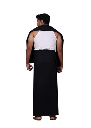 Premium Cotton Color Dhoti Single Layer Borderless Dhoti like Lungi/sarong Black2