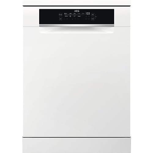 AEG FFB75707PW freistehender Geschirrspüler / Spülmaschine Serie 7000: mit Glasschutz / B / Besteckschublade / estra leise 42dB / 60 cm / personalisierte Zeit-Steuerung mit LED-Display