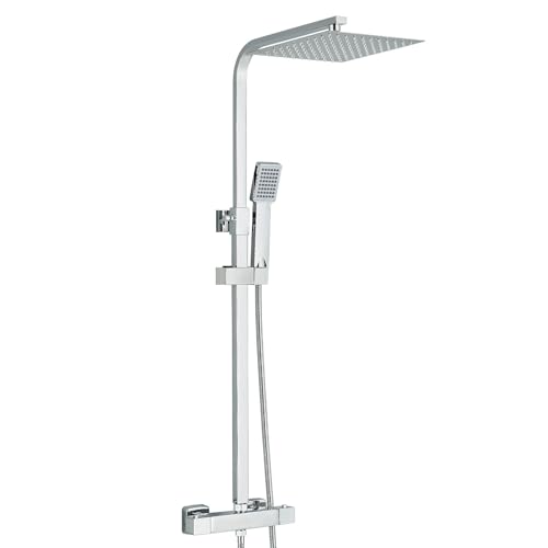 Columna Ducha Termostática Cromo con Grifo, Kit Completo Ducha Lluvia 10