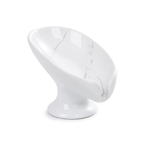 Small Soap Dish, Self Draining Bar Soap Holder for Bathroom Sink, Leaf Shaped Drainage Ceramic with Marble-Pattern Finish, Decorative Soap Dish, No Suction Cup, ANTIS'S HOME 1pcs-marble