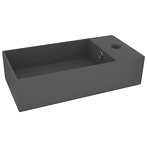 vidaXL Lavabo de Salle de Bain avec Trop-plein Vasque à Poser de Toilette Lave-mains de Salle de Bain Cuisine Maison Intérieur Céramique Gris Foncé