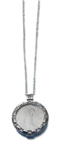 Colgante con moneda 500 liras Leopardi en plata esterlina original con collar de 90 cm