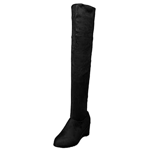ZYUEER Bottes Cuissardes Femme Talon Compensé Sexy Imitation Cuir SuéDé Talon Haut Chunky Bout Pointu Hiver Boots Chaussures à Talons (Noir, Numeric_41) Cover