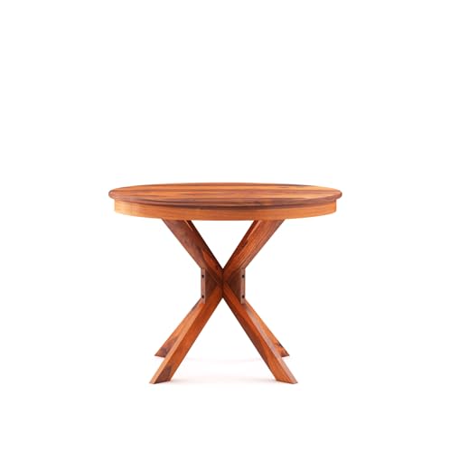 Image of WOODSTAGE Solid Sheesham Wood 4 Seater Round Dining Table Set with 4 Chairs | Elegant Wooden Furniture for Home, Kitchen, Hotel, Dining Room, Living Room and Hall (Natural Honey)