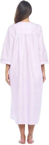 Image of Casual Nights Women's Zip Front Woven House Dress | 3 /4 Sleeves Housecoat Long Duster Lounger