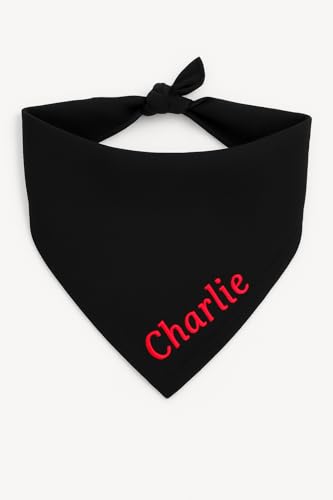 Personalisiert Hunde Bandana, Verstellbare Hunde Dreiecks Halstuch Wunschname, Gestickt Name des Hundes, Baumwolle Kopftücher Hundehalstuch Dreieckstuch, Dog Bandana (L, Schwarz)