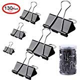 Binder Clips，130pcs Paper Clamps Assorted 6 Sizes Heavy Duty Small/Medium/Large Sizes, Paperwork and Document Clamps Fold Back Clips with Box for Office,School and Home Supplies