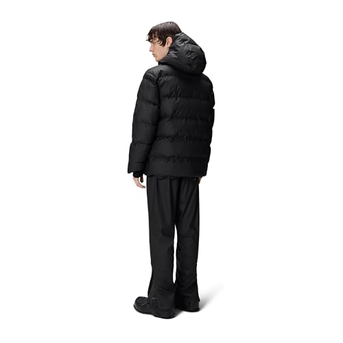 Image of RAINS Alta Puffer Jacket - Waterproof Winter Coat, Insulated Hood, Lightweight, Fleece Pockets, Warm for Cold Weather