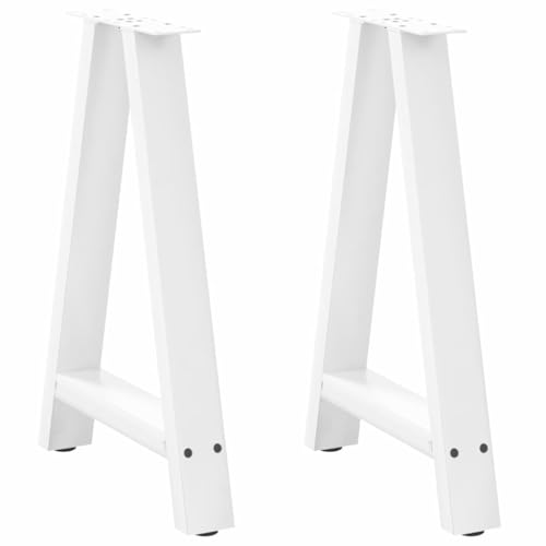 mzdioop Patas de mesa de comedor en forma de A de acero con recubrimiento en polvo, color blanco, 50 x 72 – 73 cm, 2 unidades con patas niveladoras ajustables para mesa de comedor, escritorio y