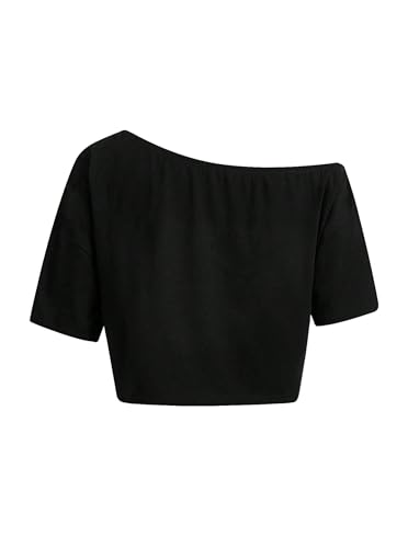 Hilinker Womens Graphic Off Shoulder Crop Tops Asymmetrical Short Sleeve T Shirt Loose Casual Tee2