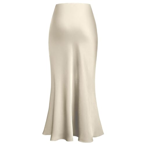 Women's Spring Summer Satin Silk High Waist Ruffle A Line Long Maxi Skirt Tulip Hem Skirts2