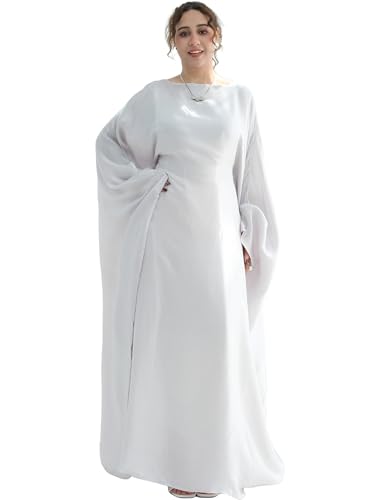 Image of Dubai Bat Sleeve Dress Shiny Robe for Women Muslim 1pc Abaya Eid Prayer Clothes Soft Dubai Travel Party Dress Maxi Abaya