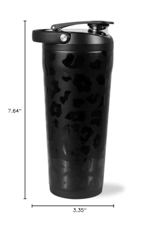 Image of HydroJug Insulated Protein Shaker Bottle 24oz, Silent Mixing, Black Leopard