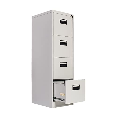 Frideko Filing Cabinets, Lockable Cabinets, 4 Drawers Metal Cabinet, Office Cabinet with Lock Utility Storage Cupboard Locker, Need to assembly (Light Grey)