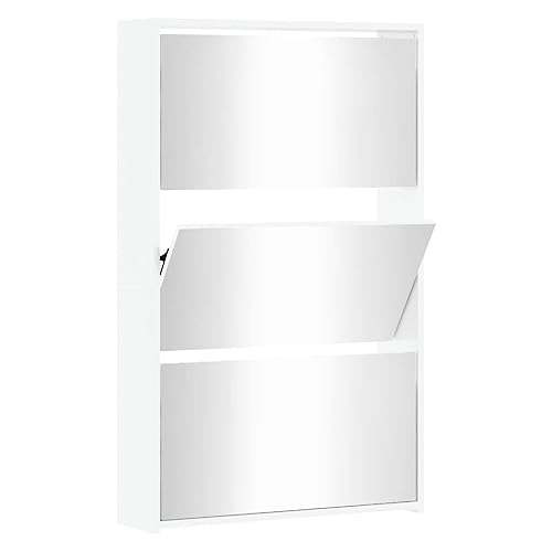 vidaXL Scarpiera con Specchio a 3 Livelli Bianco Lucido 63x17x102,5 cm