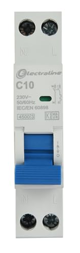 Electraline 87001 Leitungsschutzschalter 10A, Kurve C (optimaler Schutz gegen Überstrom und Kurzschluss), 1P+N, 4,5kA, 240V, CE, KEMA-KEUR, und UKCA
