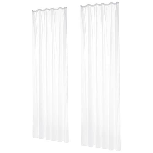 Deconovo Voile Gardinen Kräuselband Vorhang Wohnzimmer Stores Gardinen Leinenoptik Transparent 242x132 cm(HöhexBreite), Weiß, 2er Set – Ansicht 4