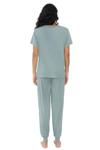 Image of Joyaria Bamboo Viscose Pajamas Women Ultra Soft Short Sleeve Jogger Pants Pjs Set Cooling Sleepwear
