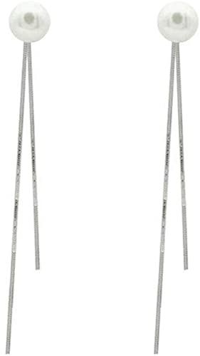 Pendientes de tuerca S925 con perlas y cadena fina de plata ley para mujer