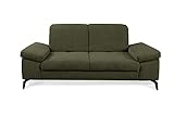 CAVADORE 2er-Sofa Carmen in Cord-Stoff / 2-Sitzer-Couch mit Kopfteilverstellung und schwarzen Metallfüßen / 191 x 84 x 123 / Fein-Cord, Grün