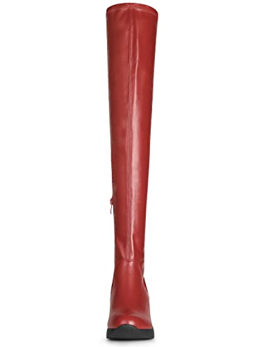Allegra K Allegra K Women's Platform Wedge Chunky Heels Over the Knee Red Thigh High Boots - 6.5 M US