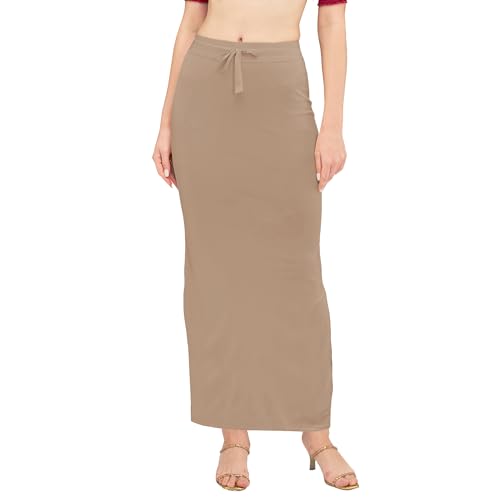 Image of DESI GIRL Satin Shimmer Stretchable Saree Shapewear Petticoat with Drawstring for Women | Mermaid fit Saree Petticoat with Side Slit for Easy Movement | Saree Shaper | Long inskirt