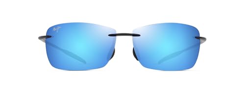 Maui Jim Mens & Womens Lighthouse Polarized Rectangle Sunglasses Shiny Black/Blue Hawaii Polarized Medium Fit
