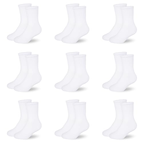 ORPAPA Lot de 9 paires de chaussettes de sport en coton élastique pour enfant garçon et fille, Blanc (01), 35-39