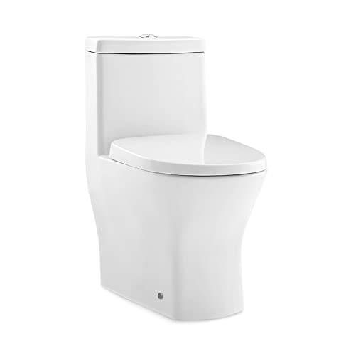 Swiss Madison SM-1T257 Sublime II Compact 24" Length One Piece Toilet Dual Flush 0.8/1.28 GPF with Side Holes, Glossy White Swiss Madison SM-1T257 Sublime II Compact 24" Length One Piece Toilet Dual Flush 0.8/1.28 GPF with Side Holes, Glossy White