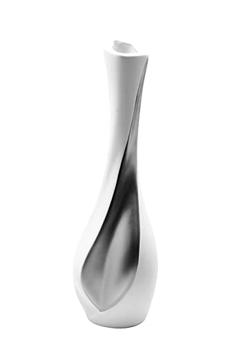 {Jarrones Decorativos Modernos Blanco y Plata Jarrones Decorativos Modernos Florero Decorativo Moderno jarrón de Mesa florero de cerámica Blanco/Plata 10x32 cm