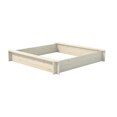 Mega Holz Sandkasten mit Sitzflächen MEGALINO M 117x117x19 cm - Kindersandkasten aus Kiefer mit Sitzflächenrand - Outdoor Sandkiste aus Massivholz für den Garten - 100% Natürliches Holz - sehr robust