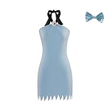 Betty Rubble Costume Woman Flintstone Family Costume Sexy Blue Mini Dress (Blue, L)