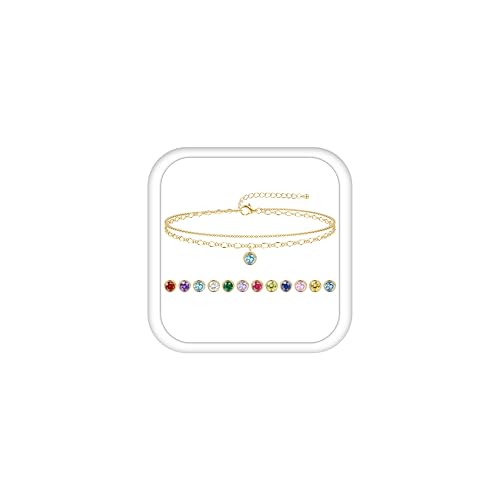 Image of KALVICA 925 Sterling Silver Ankle Bracelets for Women Hypoallergenic 14K Gold Plated Anklet Adjustable Layered Ankle Bracelet Waterproof Anklets Birthstone Jewellery for Women Trendy Gift