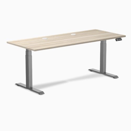 Image of Desky Electric Standing Desk, 70.9 inch Laminate Height Adjustable Sit Stand Desk, Dual Motor, 4 Memory Presets, Ergonomic Computer Workstation for Home Office - Classic Oak Top and Space Gray Frame