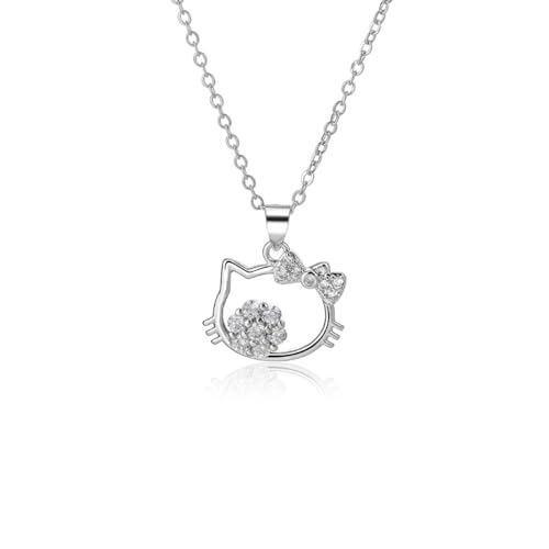 GAUEIOUR Kitty Girl Necklace, Kitty Cat Pendant, Cute Heart Cat Diamond Pendant, Cute Girl Friendship Necklace,Fashionable Student Necklaces