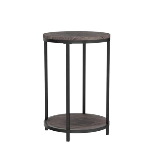 Image of NSdirect Round Side Table Set of 2,16in Rustic Wooden End Table Surface Top & Sturdy Metal Legs Nightstand for Living Room Bedroom Farmhouse Sofa Table with Storage Open Shelf,Light Walnut
