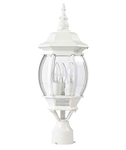 Image of Nuvo 60 /897, 3-Light Outdoor Post Lantern, White, Beveled Glass
