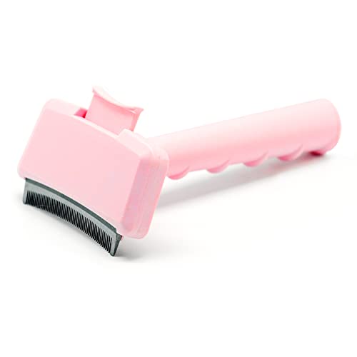 CeleMoon Cepillo profesional de aseo para mascotas, herramienta de deshedding para mascotas con autolimpieza para la capa interior, seguro y suave para perros y gatos, rosa Cover