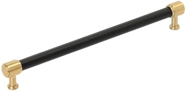 Signature Hardware 954063-O-10116 Lazzara 10-1/16 Inch Center to Center Black Leather Bar Cabinet Pull - Champagne Bronze