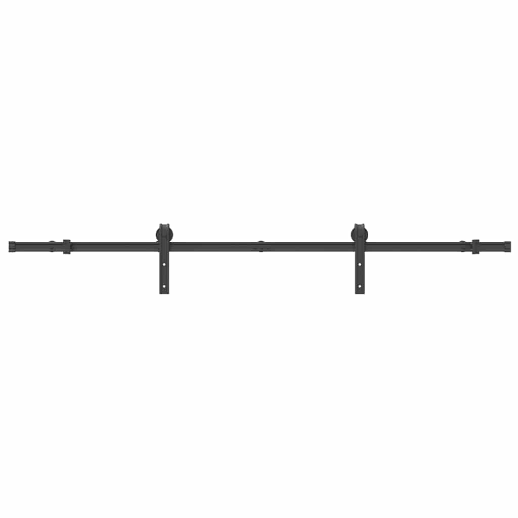 Juego de herrajes para puerta corredera de 200 cm de acero con recubrimiento en polvo negro con tope de puerta y guía de suelo para puertas de habitaciones, montaje, seguridad y apertura silenciosa