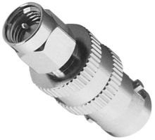 Amphenol Connex Adapter, BNC Jack to SMA Plug, Straight, PTFE Insulating Material, Brass Body, 50 Ohm Impedance, 4Hz Max Frequency