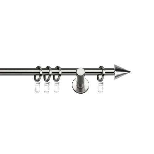 SN Deco - Stilgarnitur Pisa, Ø 16mm, 1-lauf, in verschiedenen Farben und Längen, Komplettset mit Ringen (100 cm, Edelstahl optik)