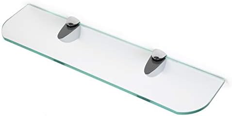 6mm Thick Toughened Glass Shelves with Curved Corners and Large Chrome Finish Shelf Supports 600mm (24 Approx) and 500mm (20 Approx) Black, White and Clear (500mm x 100mm, Black 1 Shelf)